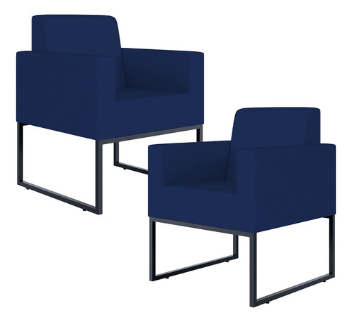 Kit 02 Poltronas Decorativa Recepção Helô Suede Azul Marinho Cor Azul-marinho