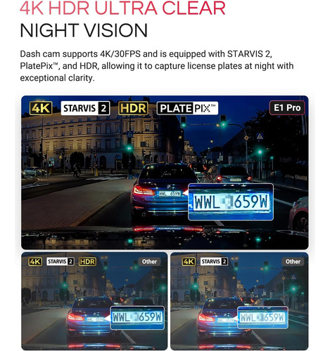 Vantrue E1 Pro 4k Mini Dash Cam Front, Starvis 2 Platepix...