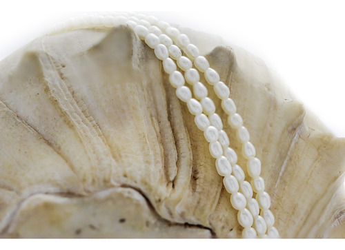 Pulseira 3 Fios Pérola Rústica Arroz Água Doce Natural Prata
