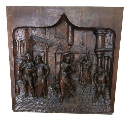 Intricately Carved French Panel- Of Hunchback Of Notre Dam