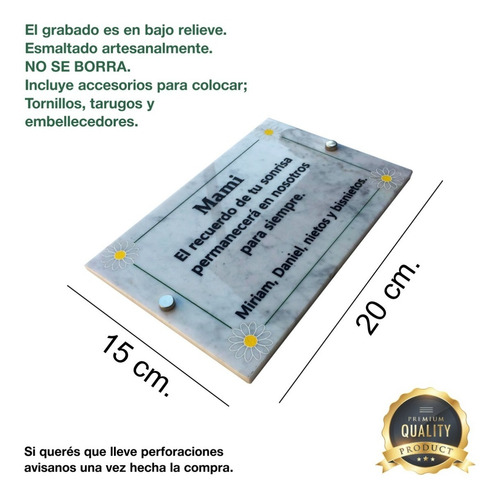 Imagen 2 de 7 de Placa De Mármol Recordatoria, Personalizada 20x15cm.