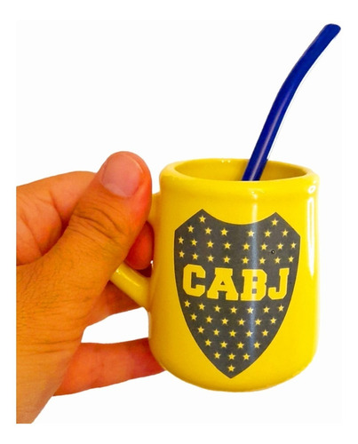 Mate Con Bombilla Boca Juniors Ceramica