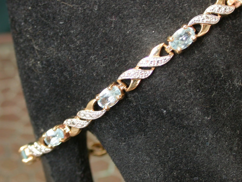 Luli Pulsera Plata 925 Oro 5 Diamantes 9 Topacios Celestes B