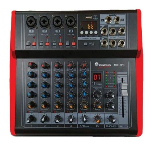Mezcladora Amplificada Mix-6pc 6 Canales 150w Soundtrack