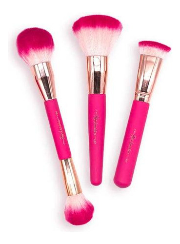 Set Básico De 3 Brochas Para Polvos Glow Skin  Color Rosa