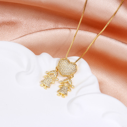 Colar Folheado Platina A Ouro 18k Zircônia Coração Cor Dourado