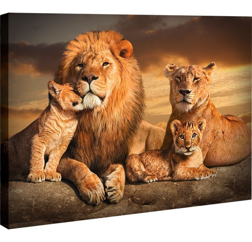 Quadro Leão Nova Família De Leões 100x76cm Moldura Interna