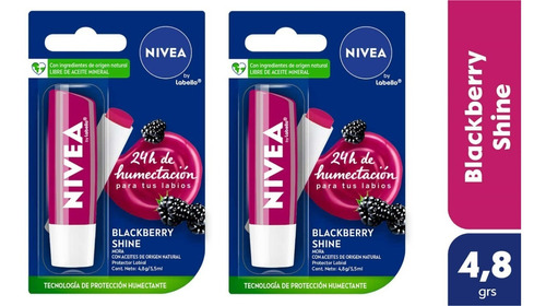 2 Protectores Labial Nivea By Labello Blackberry Shine Mora 