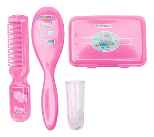 Kit Higiene Bebê Pente Escova Saboneteira Escova Massageador Cor Menina Rosa