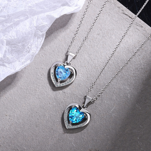 Collar Plata 925 Corazon Circones Brillantes Mujer Regalo