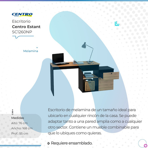 Escritorio Centro Estant Milan Negro Paraiso Ancho 168cm