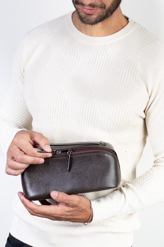 Necessaire Masculina De Couro Floater Athos 11x25x12,5cm Cor Café