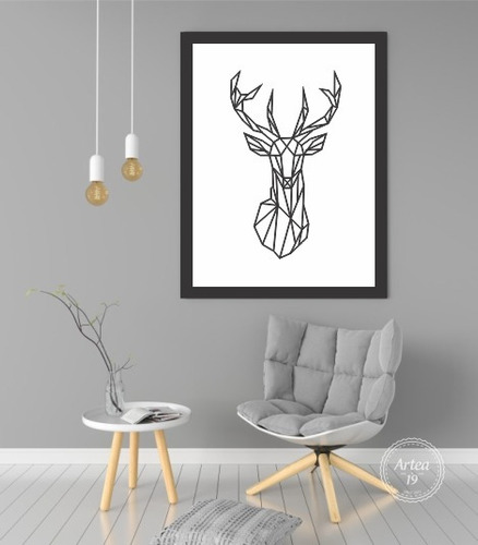 Cuadro Minimalista Geométrico 3d Venado Blanco Y Negro