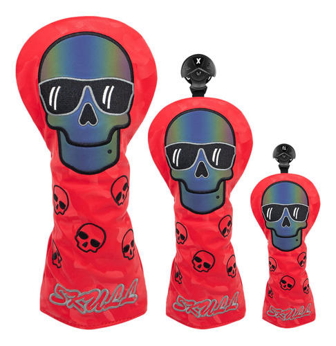 Skull Golf Wood Headcover Impermeable Driver Rojo 3 Piezas