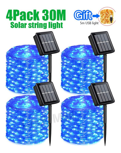 * Decoración Navideña Paquete De 4 Luces Solares De Cadena