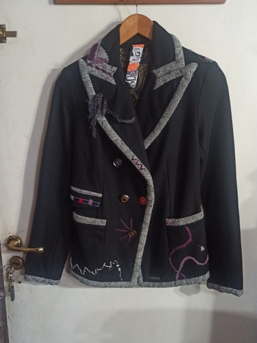 Saco Corto Tipo Blazer Desigual Paño Negro S O 38 Chico Con 