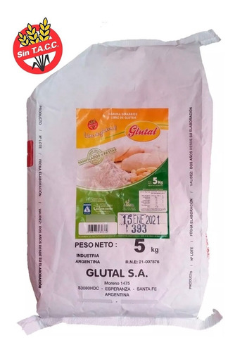 Harina De Arroz Glutal X 5 Kg | Sin Tacc | Certificada