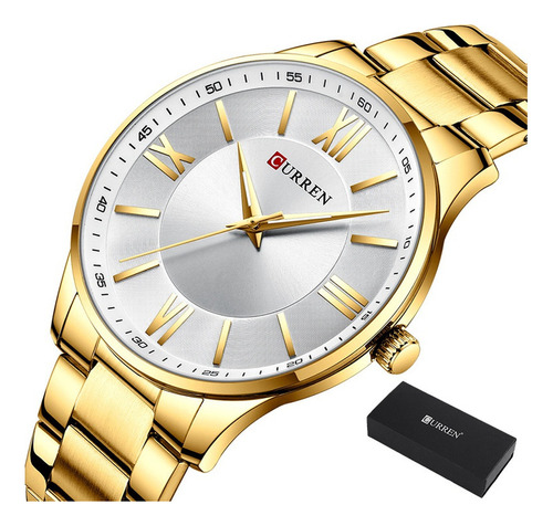 Reloj Casual Impermeable Curren Luminous Business Color De La Correa Golden/white