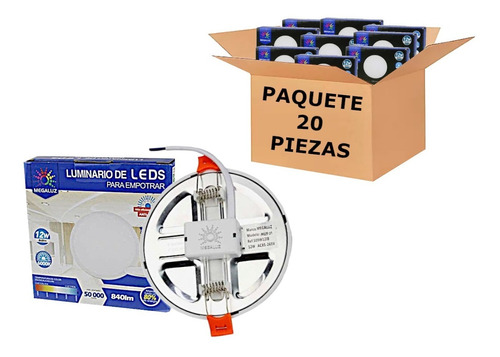 Plafon Led 12w Luminario Bote Empotrado Delgado 20 Pzas Pack