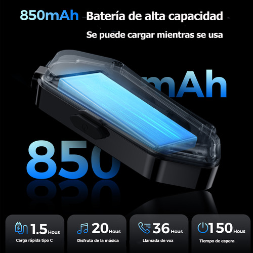 Audífonos Para Casco De Motos Gearelec F1 Bluetooth 5.3 Impermeables 2000mAh Batería Llamadas manos libres Hifi Eq Sonido 3D estéreo