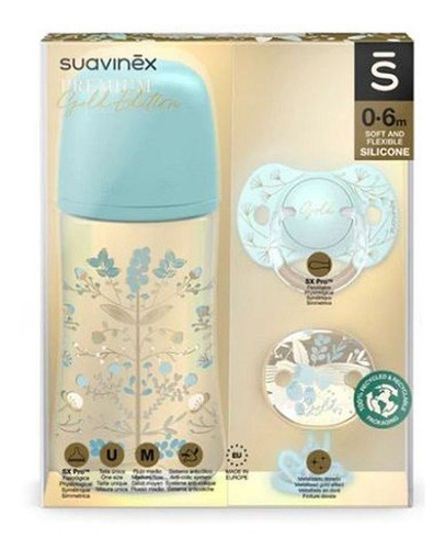 Suavinex® Set Gold Celeste Biberón + Chupete + Broche