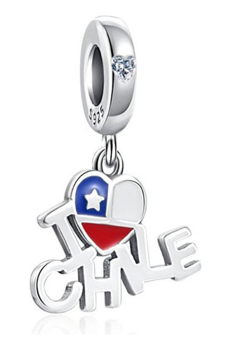 Charm Corazón I Love Chile Y Circón Plata 925 Silver Heart