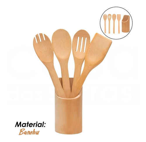 Kit De Utensílios 5 Pçs Ecokitchen Bm1503 Mimo Style Cor Bambu