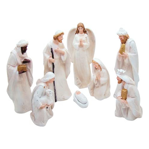 Juego De Navidad De Natividad Blanca, 8 Piezas, Decoración