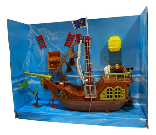 Juguete Barco Pirata Con Figuras Y Accesorios Cañón Cofre Escalera Y Más Ideal Para Niños Aventura Y Juego