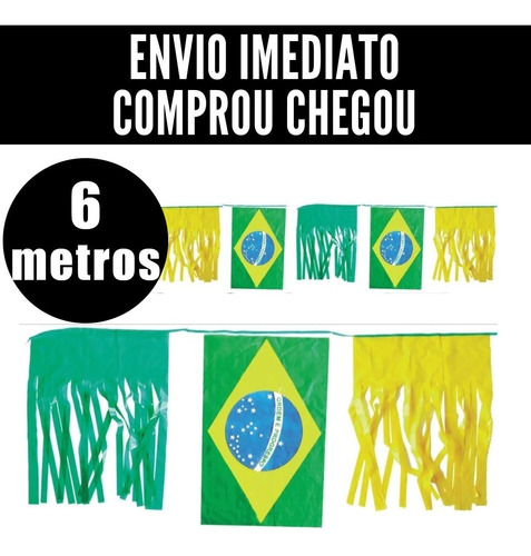 6 Metros Varal Fitas Bandeira Brasil Copa Verde Amarelo Rua