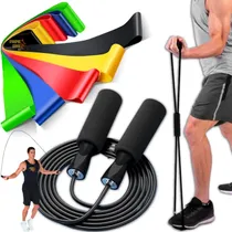 Comprar Kit Elásticos Treino Mini Band Extensor + Corda De Pular 