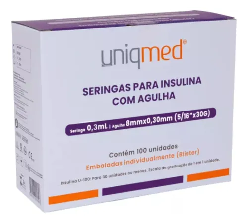 comprar Seringa Insulina Botox 0,3 Ml Agulha Fixa 8x0,30mm 30g 100un Capacidade em volume 0.3 mL