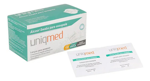 Lenço Umedecido Álcool Swabs Para Assepsia Com 100un Uniqmed