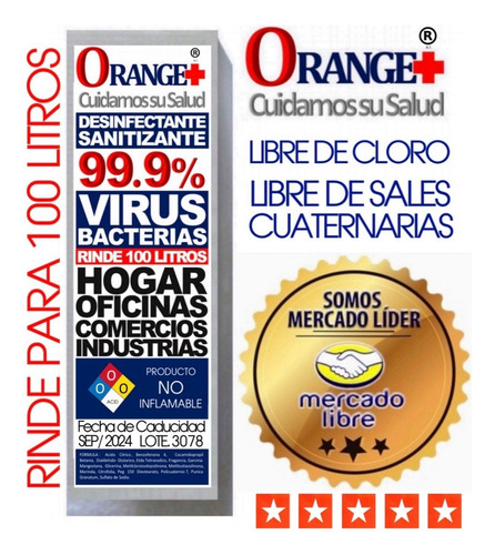 Imagen 1 de 9 de Desinfectante Virucida Bactericida 99.9% Concentrado 1lt.