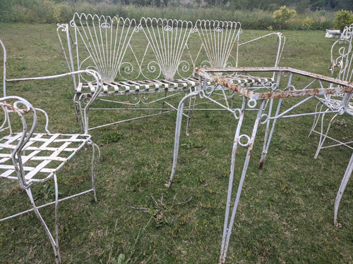 Juego De Jardín De Hierro Antiguo. Mesa + Sillones - Patio (Usado)