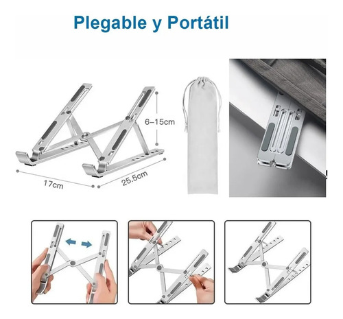 Soporte Ajustable Para Laptop Base Portatil Plegable Tablet Plateado