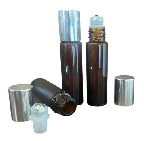 10 Frasco Vidro Âmbar Rollon 10ml Premium (grosso) Tp Prata