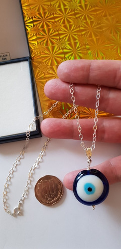 Colgante Amuleto Ojo Turco Extra Grande Cadena 100 % Plata