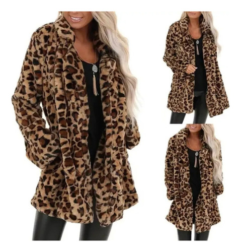 Abrigo De Piel Sintética De Leopardo De Invierno Para Mujer