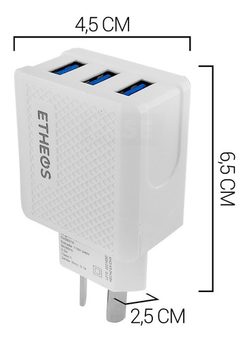 Etheos Cusb31a Cargador Usb 3 Puertos 3.1a 110v A 240v