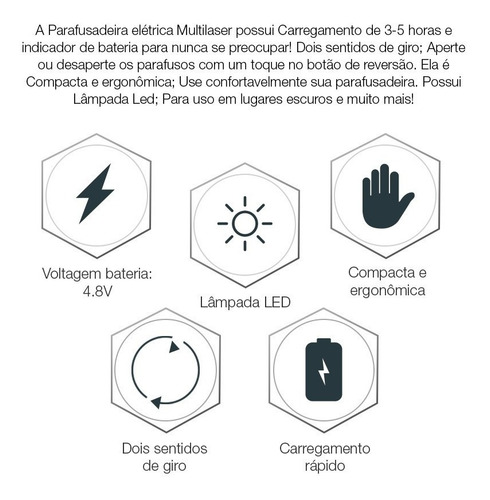 Imagem 4 de 6 de Parafusadeira Eletrica Multilaser Recarregavel Bivolt Ho031