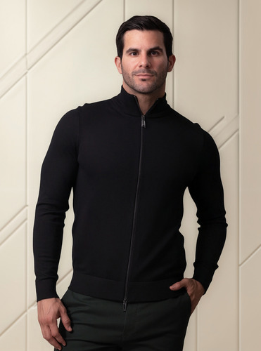 Sweater Con Cierre Merino Negro Calvin Klein