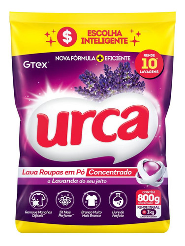 Lava Roupas Pó Concentrado Urca Lavanda Sachê - 800g