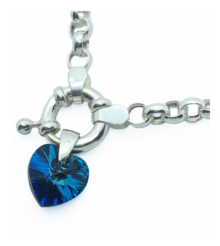 Pulsera Rolo Plata 925 Con Dije Cristal Corazón De 10 Mm