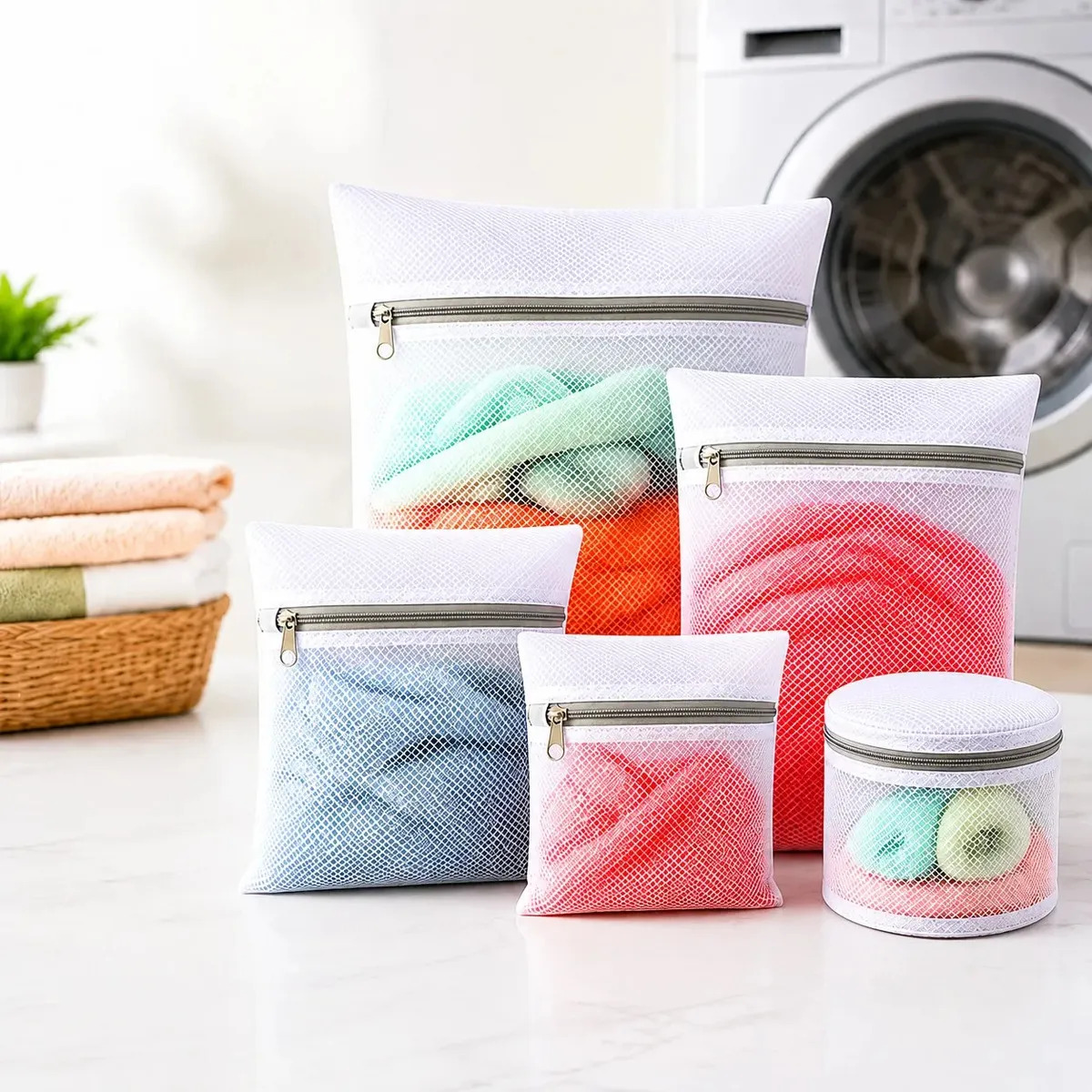 Kit 5 Saco Para Lavar Roupas Delicadas Protege Lingerie Meias Roupa Íntima Lavagem