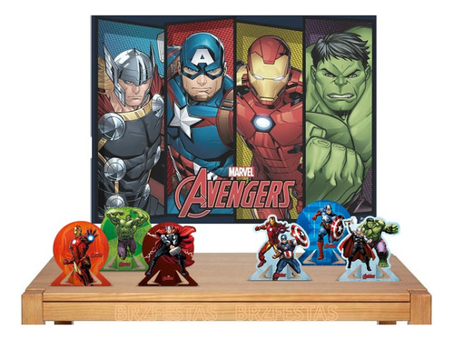 Kit Festa Decoração Vingadores * Painel + 6 Display De Mesa