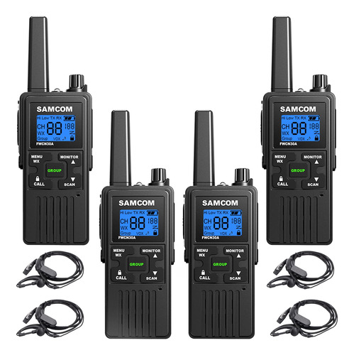 Samcom Paquete De 4 Radios Bidireccionales De Largo Alcance Color Bandas De Frecuencia