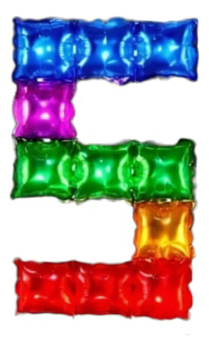 Globo Metalizado Numeros 16 PuLG Pixel 3d Minecraft Bloque Color 5 Multicolor