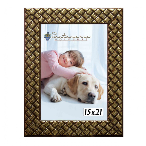 Imagem 2 de 3 de Kit 2 Molduras Porta Retrato 15x21 3cm Relevo Dourado
