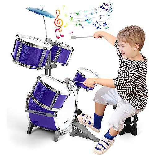 Set De Batería De Rock Musical Con Taburete Para Niños